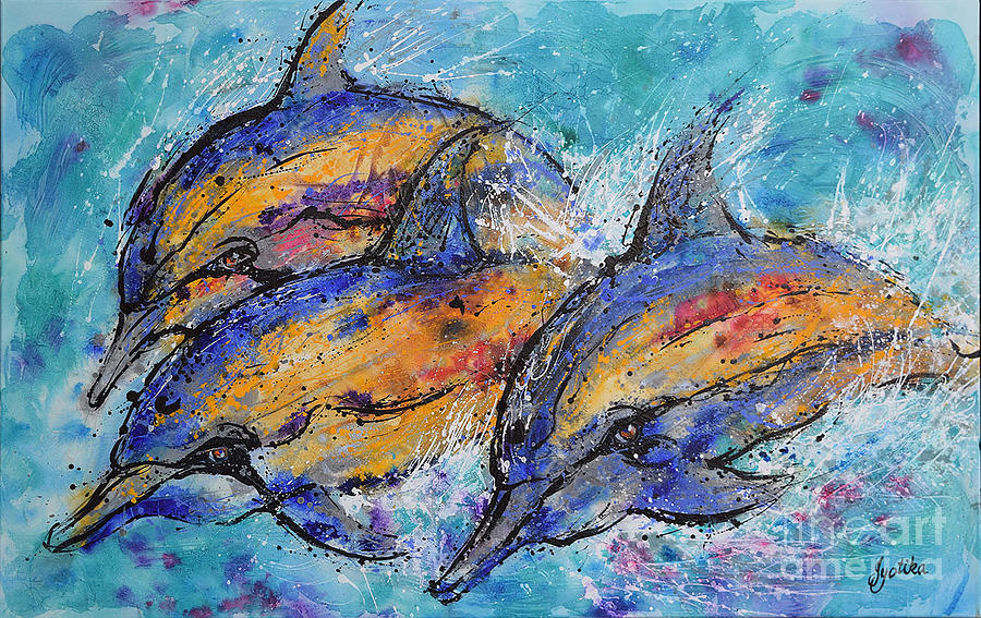 Playful Dolphins Painting by Jyotika Shroff