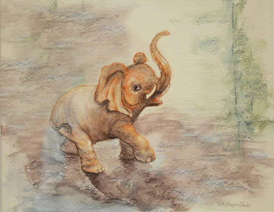 Elephant Painting - Playful Elephant Baby by Sandy Murphree Jacobs