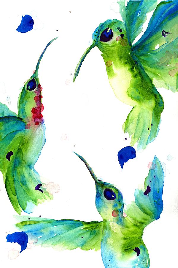 Playful Hummers Painting by Dawn Derman