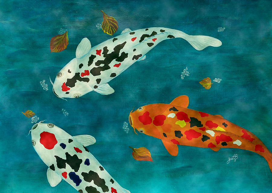 Playful Koi Fishes original acrylic painting Painting by Georgeta Blanaru