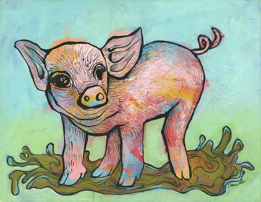 Abstract Painting - Playful piglet by Darcy Lee Saxton