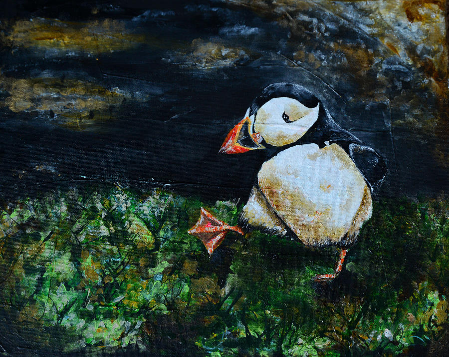 Puffin Painting - Playful puffin by Sonya Bitz