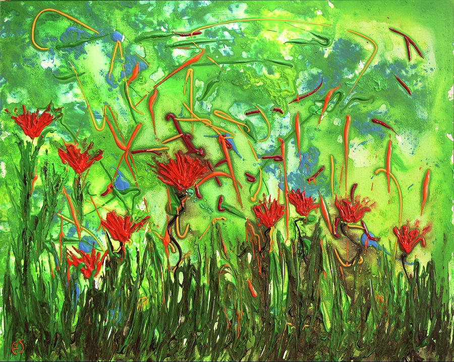 Playful red flowers Painting by Erik Tanghe