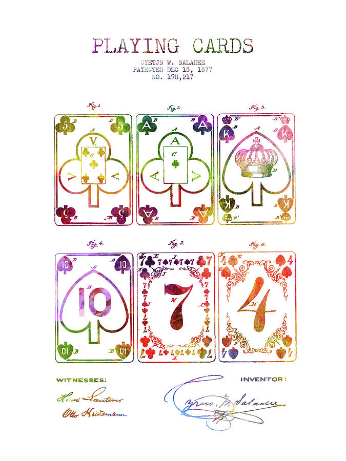 Las Vegas Digital Art - Playing Cards  Patent Drawing From 1877 - Rainbow by Aged Pixel