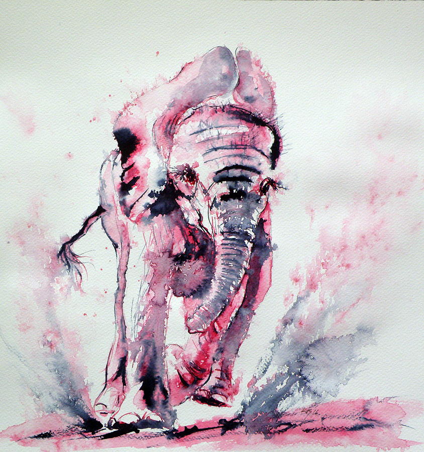 Playing elephant baby Painting by Kovacs Anna Brigitta