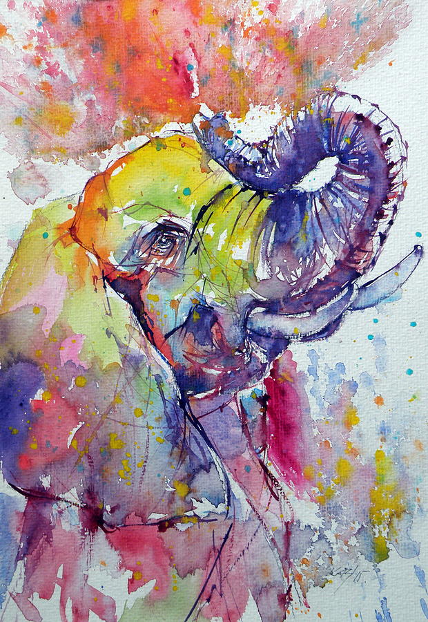 Playing elephant Painting by Kovacs Anna Brigitta