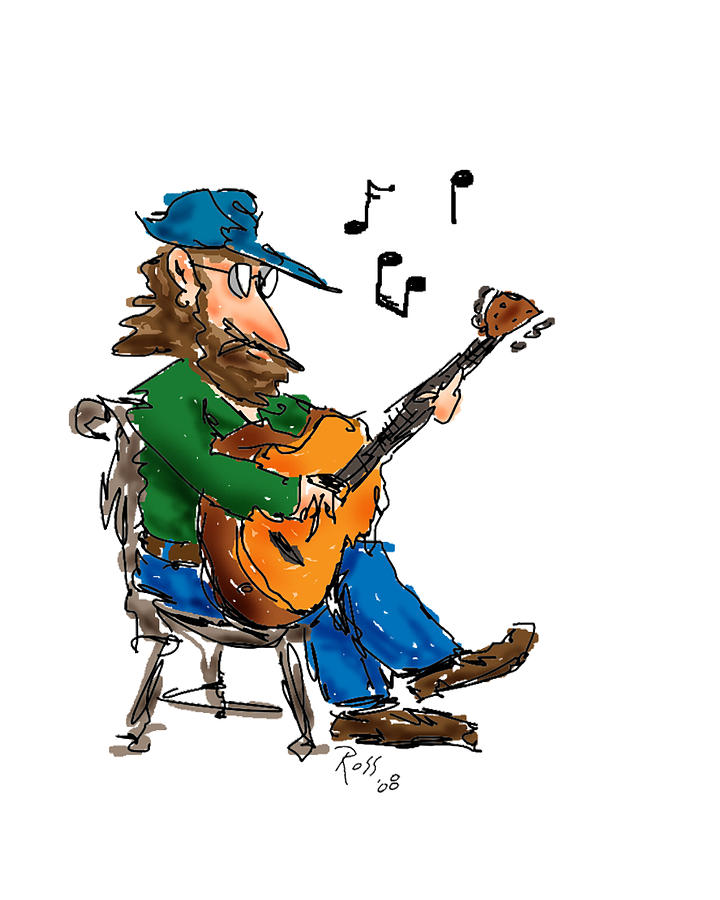 Guitar Drawing - Playing Fer Fun by Ross Powell