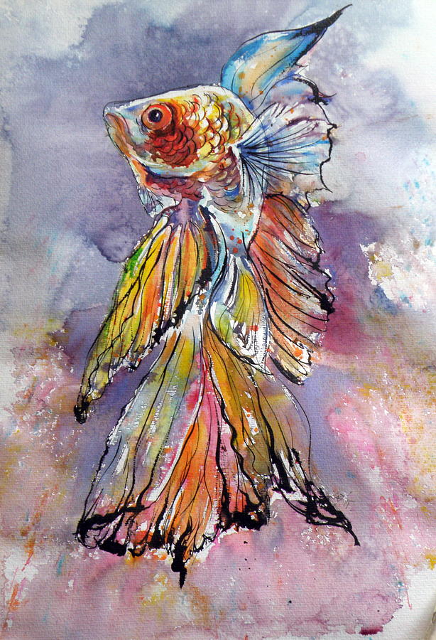 Playing fish Painting by Kovacs Anna Brigitta