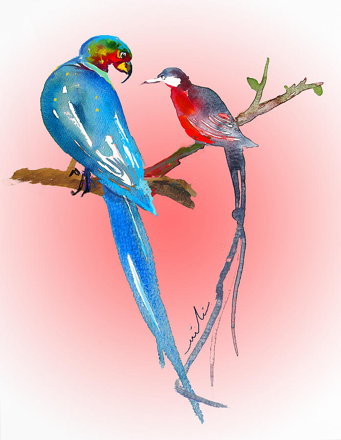 Bird Painting - Playing Footsie by Miki De Goodaboom
