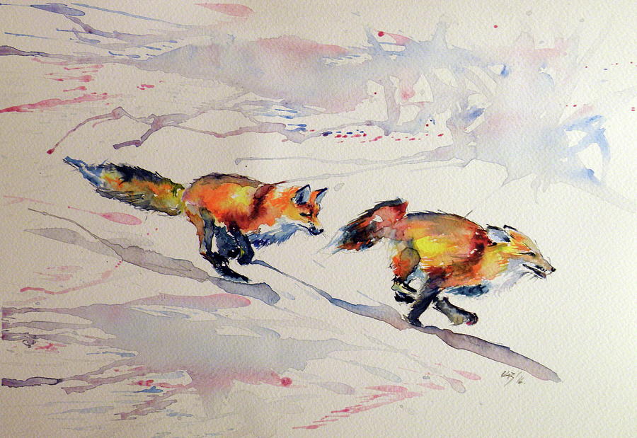 Playing foxes Painting by Kovacs Anna Brigitta
