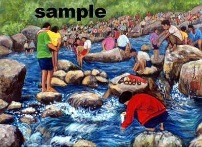 Kids Painting - Playing In The Stream by Komi Chen Kids Painting - Playing In The Stream by Komi Chen