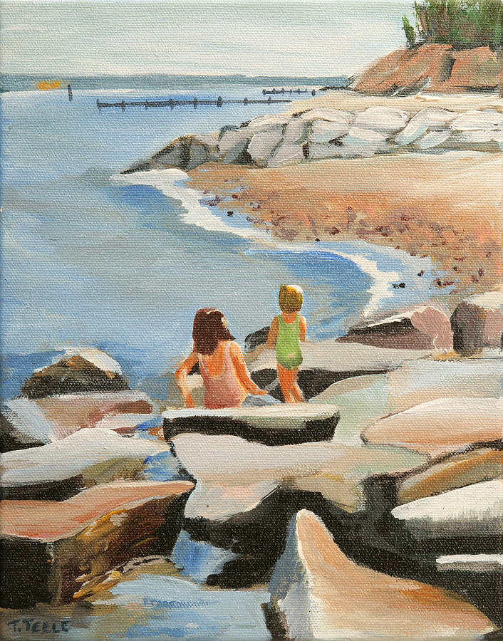 Playing on the Jetties Painting by Trina Teele
