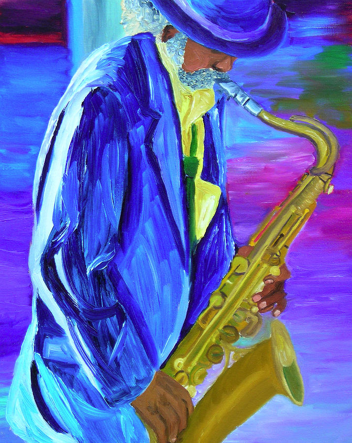 Jazz Painting - Playing the blues by Michael Lee