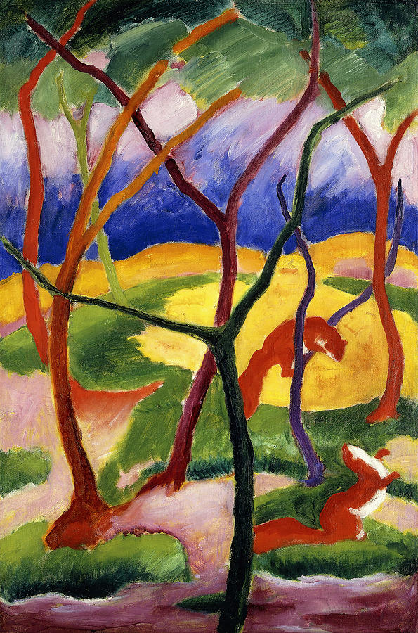 Playing Weasels Painting By Franz Marc