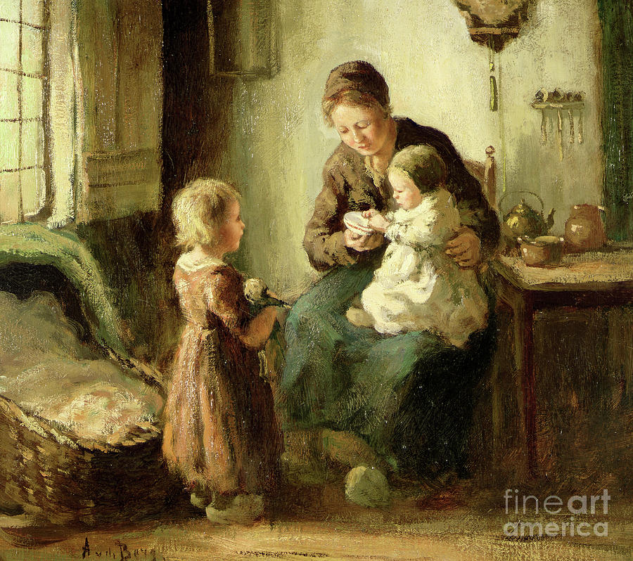 Playing with baby Painting by Adolf-Julius Berg