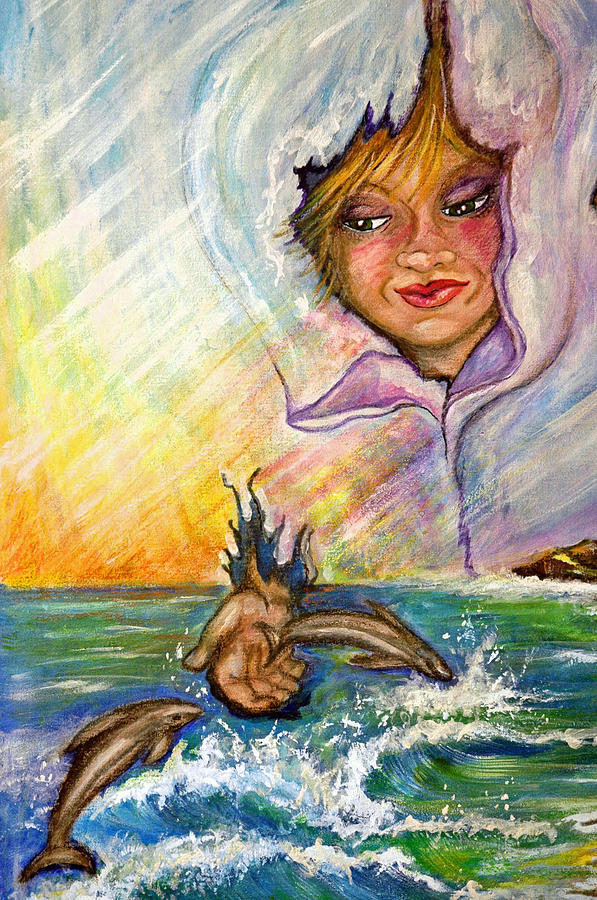 Playing with the Dolphins Painting by Mickie Boothroyd Playing with the Dolphins Painting by Mickie Boothroyd