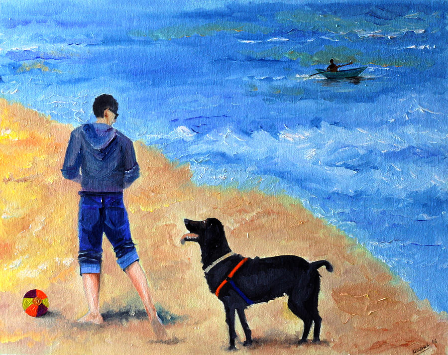 Dog Painting - Playing with the Friend by Mrunal Limaye