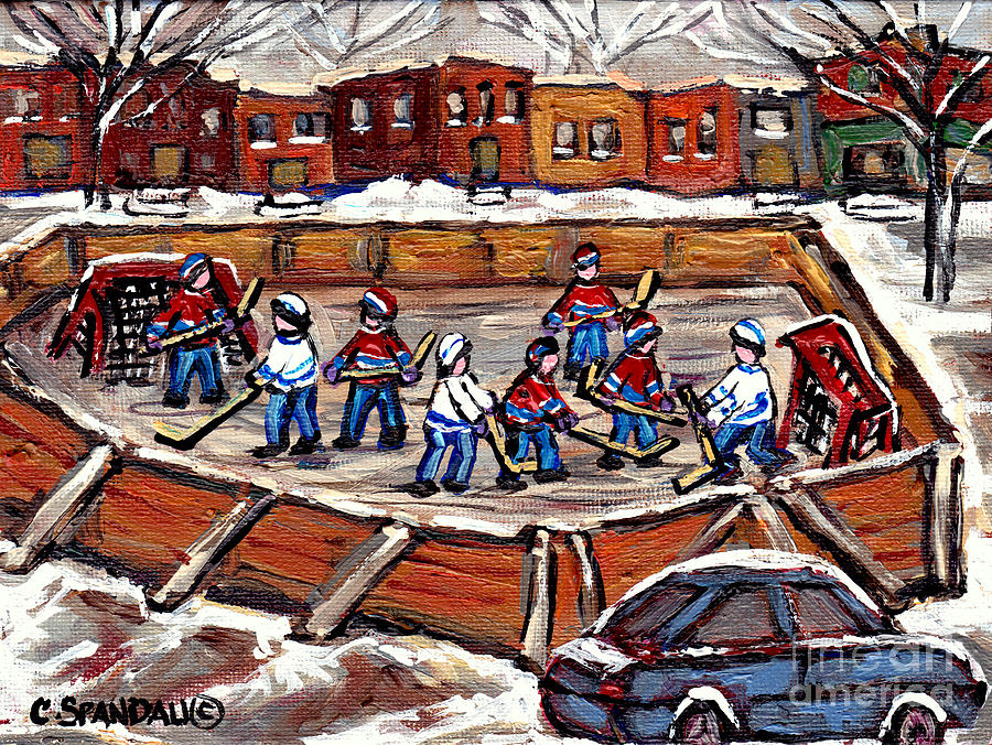 Playoff Time At The Local Hockey Rink Montreal Winter Scenes Paintings Best Canadian Art C Spandau Painting by Carole Spandau