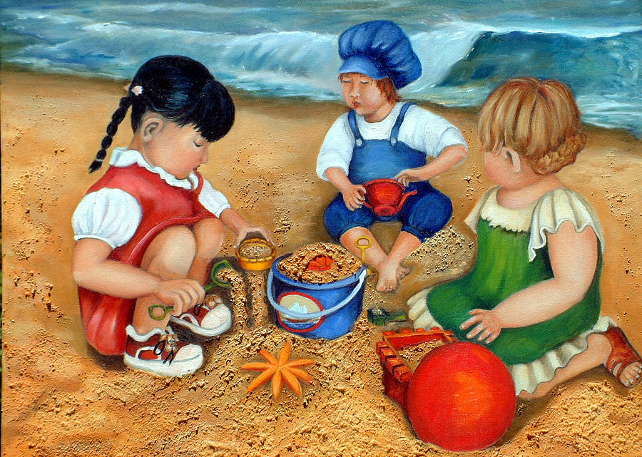 Playtime at the Beach Painting by Portraits By NC