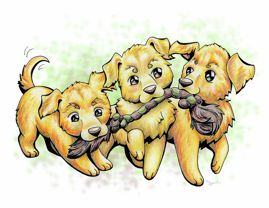 PLAYTIME Golden Retriever Drawing by Sipporah Art and Illustration