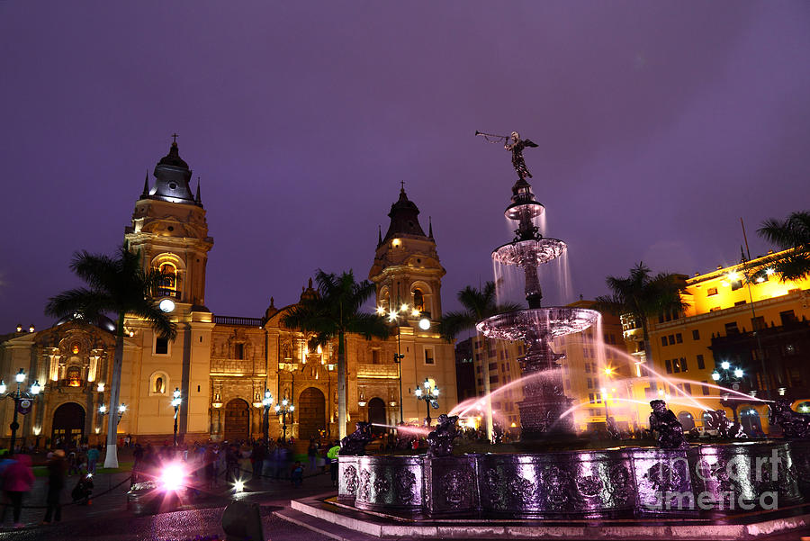 Plaza De Armas At Sunset Lima Peru Photograph by James Brunker