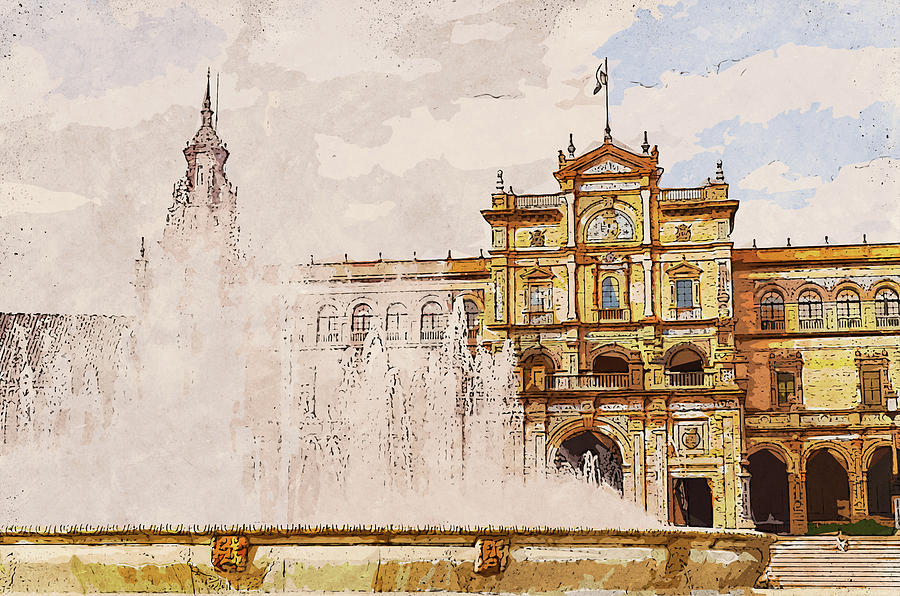 Plaza de Espana, Seville - 04 Painting by AM FineArtPrints