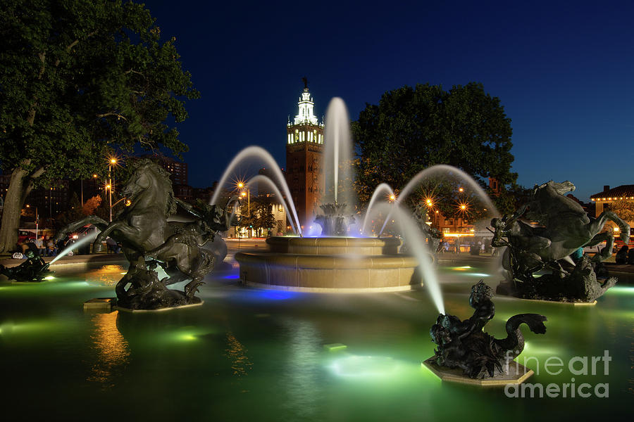 Plaza Fountain at Night Photograph by Terri Morris