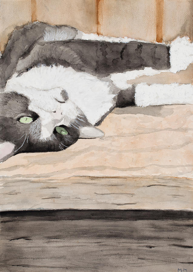 Cat Painting - Please Rub My Belly by Marcella Morse