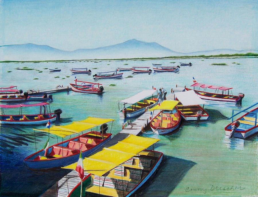 Pleasure boats on Lake Chapala Mixed Media by Constance Drescher