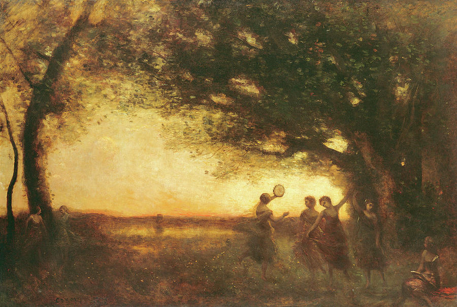 Pleasures of the Evening Painting by Jean Baptiste Camille Corot