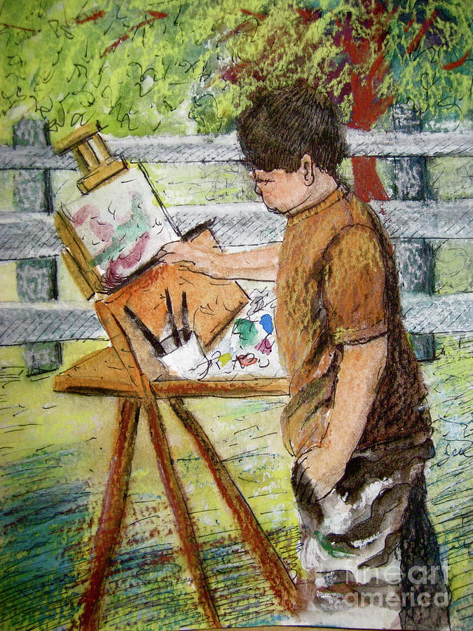 Plein-Air Painter Boy Painting by Gretchen Allen