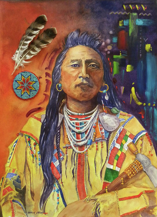 Plenty Coups, Crow war chief Painting by Chuck Creasy