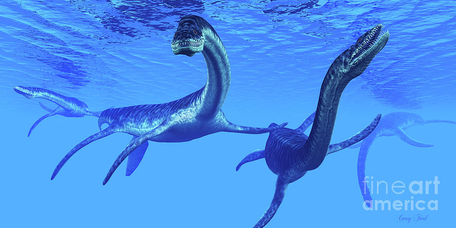 Prehistoric Painting - Plesiosaurus Marine Reptiles by Corey Ford