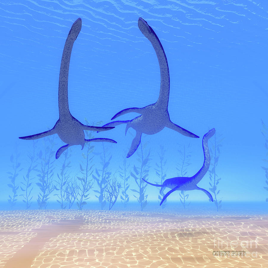 Plesiosaurus Reptiles Undersea Painting by Corey Ford