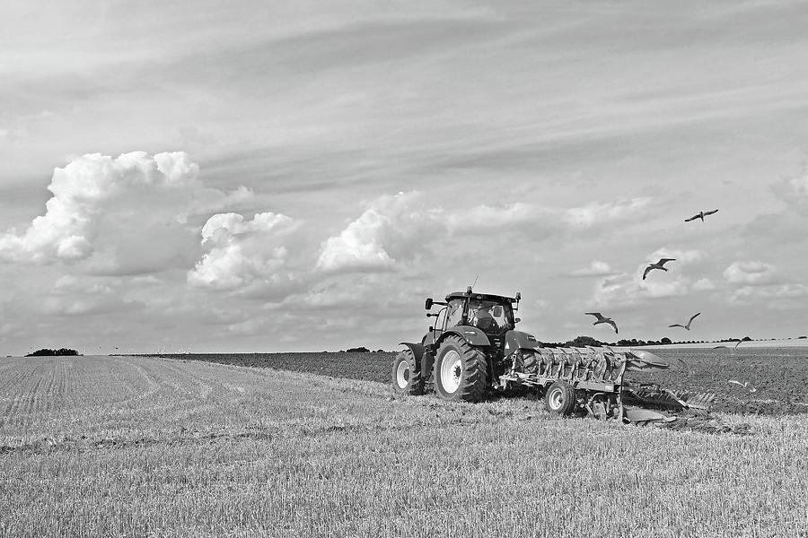 Ploughing After The Harvest in Black and White Photograph by Gill Billington