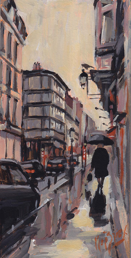 Pluie Rue de Regence Liege Painting by Nop Briex