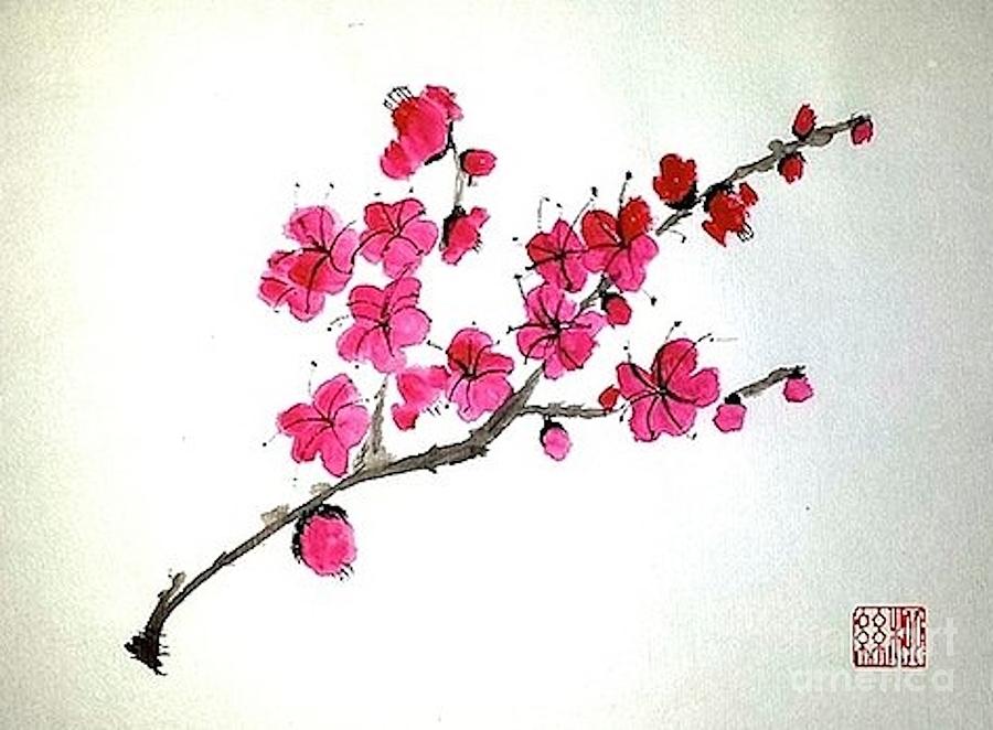 Plum Blossoms Painting by Margaret Welsh Willowsilk