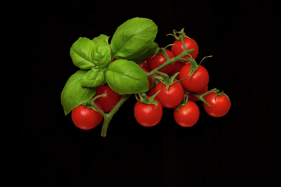 Vegetable Photograph - Plum Cherry Tomatoes Basil by David French
