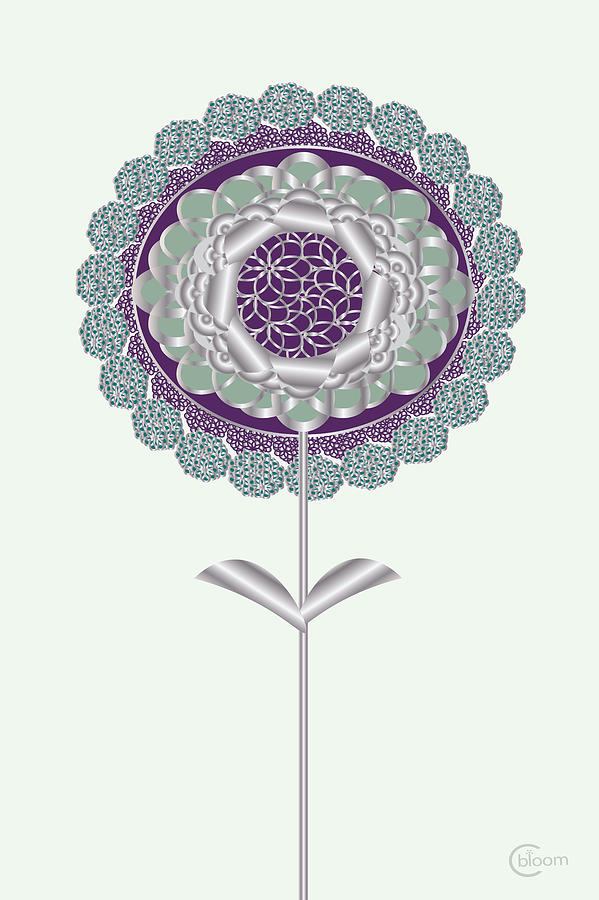 Plum Mint Art Deco Daisy Flower Digital Art by Cecely Bloom