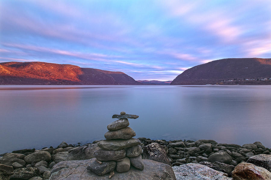 Plum  Point Rock Cairn At Sunset Photograph by Angelo Marcialis