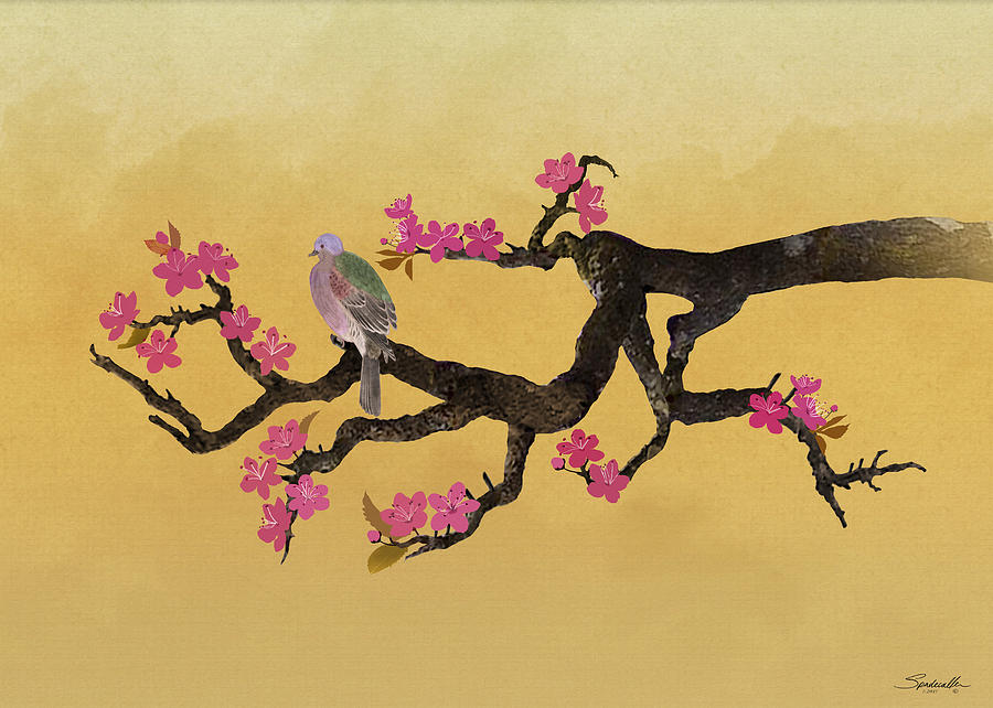 Plum Tree and Pigeon Digital Art by M Spadecaller