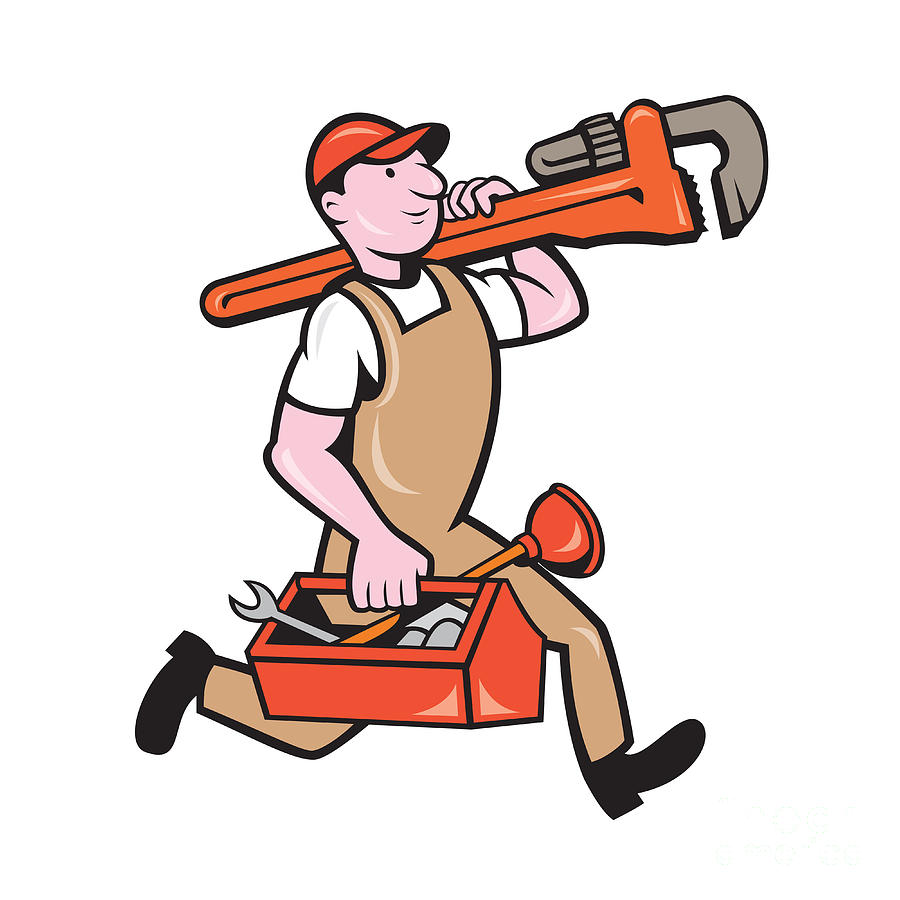 Plumber Carrying Monkey Wrench Toolbox Running Digital Art by Aloysius ...