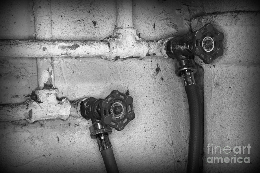 Plumbing Old Handles in black and white Photograph by Paul Ward