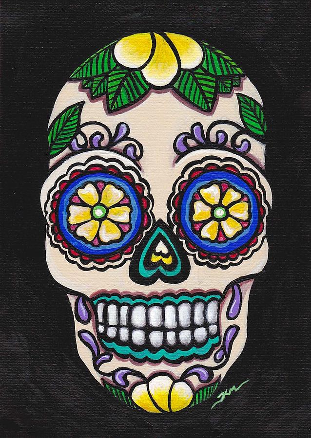 Halloween Painting - Plumeria Sugar skull by Kelly Morgan