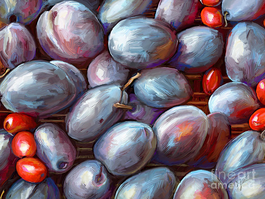 Still Life Painting - Plums and Beans by CR Leyland