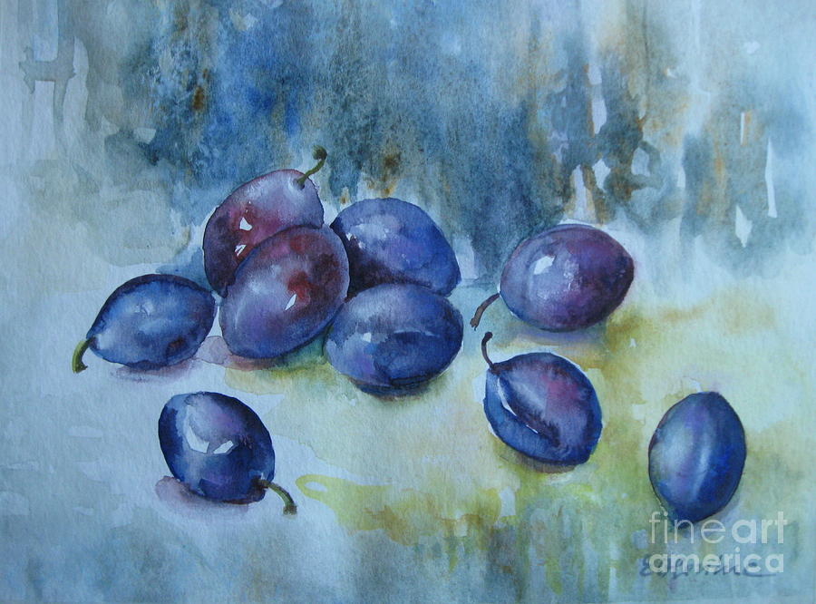 Plums Painting by Elena Oleniuc