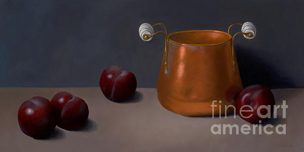 Still Life Painting - Plums With Cooper Pot by Christa Eppinghaus Still Life Painting - Plums With Cooper Pot by Christa Eppinghaus