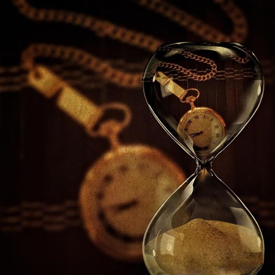 Vintage Photograph - Pocket Watch And Sandglass by Susan Candelario