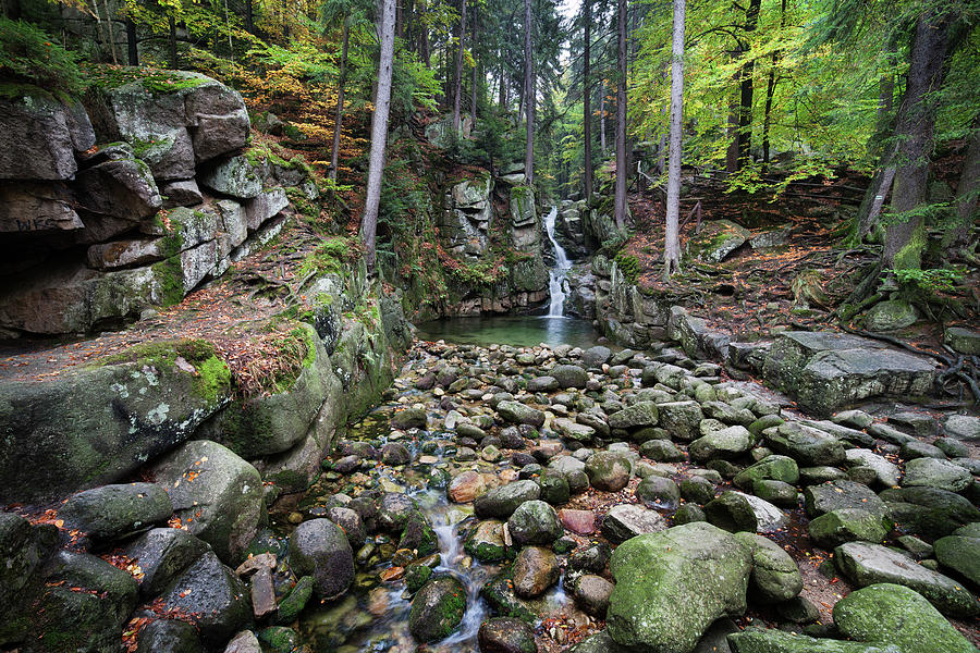 Podgorna Waterfall in Karkonosze Mountains in Poland Photograph by Artur Bogacki