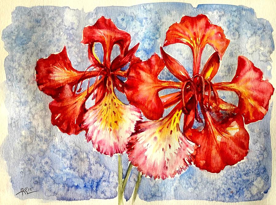 Poinciana flowers Painting by Katerina Kovatcheva